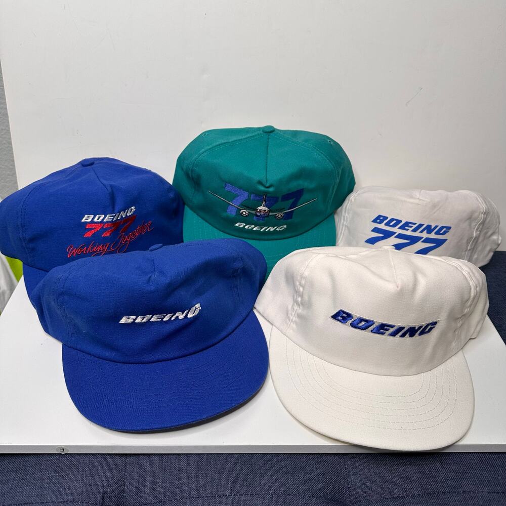 VTG Boeing 777 Snapback Hats Aviation Airplane Pilot Lot of 5 Deadstock 80s 90s